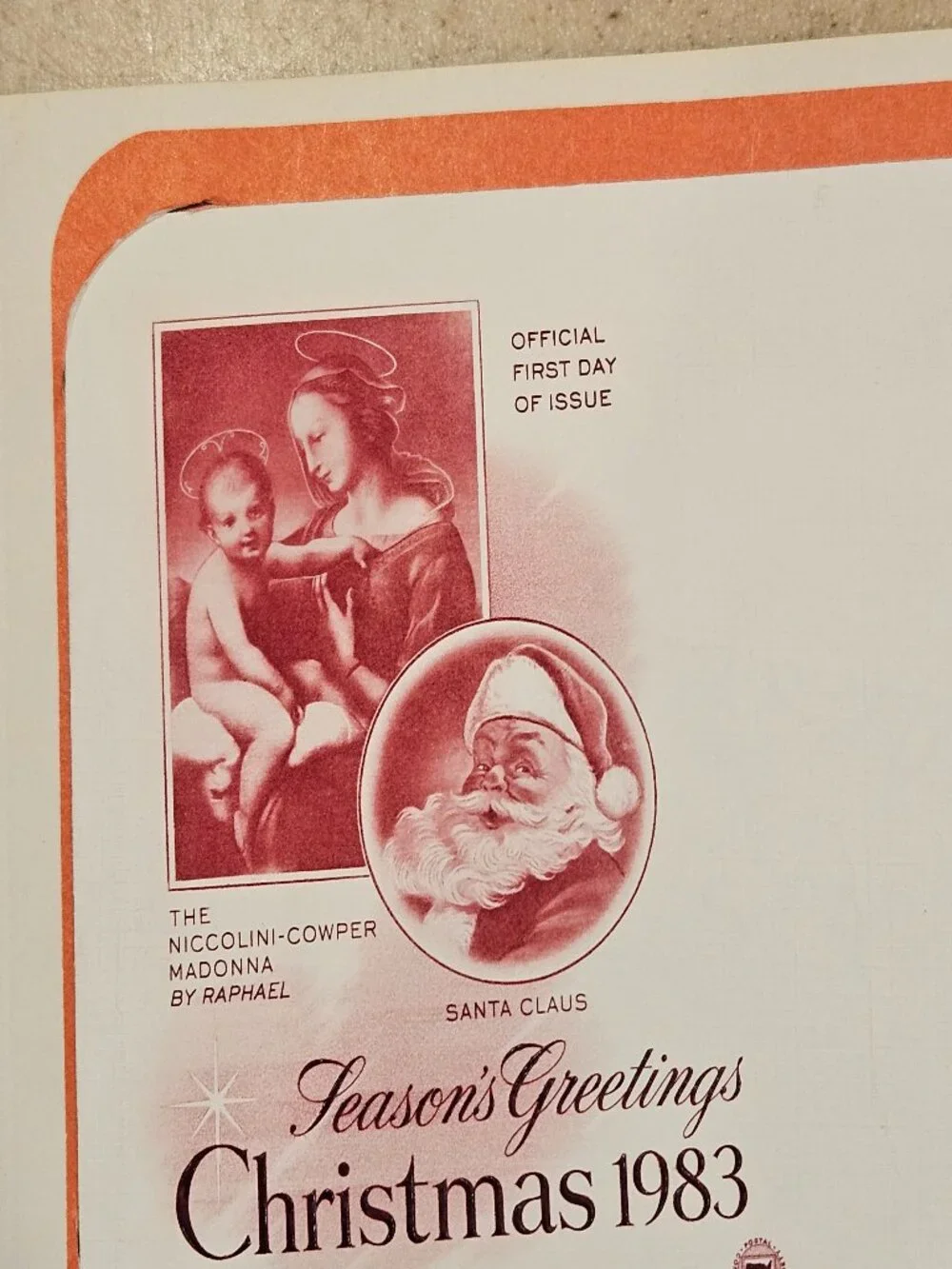 RARE COLLECTIBLE USPS 1ST DAY ISSUE COVER CHRISTMAS 1983 SEASONS GREETINGS STAMP